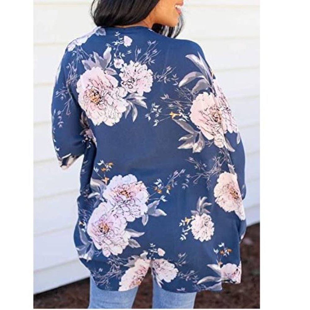 Women's Floral Kimono Cardigan Casual Cover Up - Picture 4 of 7